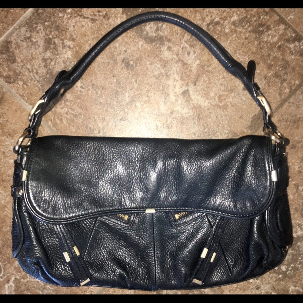 B. Makowsky Black Pebbled Leather Hobo Satchel - Picture 2 of 8